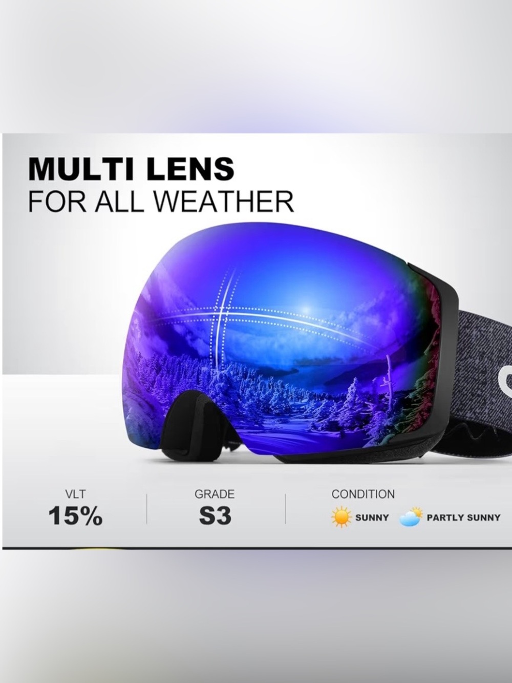 Odoland Men's Blue Mirrored Ski Goggles - Picture 9 of 12